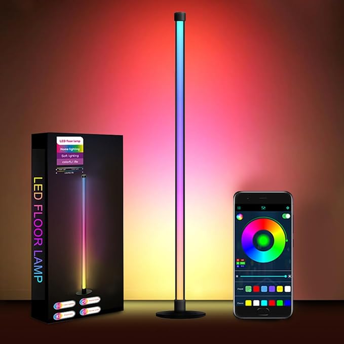 RGB Floor Lamp,Smart LED Corner Lamp with App and Remote Control,16 Million Colors & 80+ Scene,Music Sync,Timer Setting,Ideal for Living Rooms,Bedrooms,Gaming Rooms,Ambient Lighting (47” H)