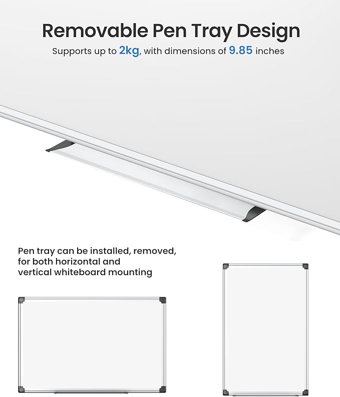 VUSIGN 12PCS Magnetic White Board Kit for Wall 36" x 24", 12 Dry Eraser & 24 Multicolor Markers & 48 Magnetic Pins, Sliver Reinforced Aluminum Frame for Home, School, Office