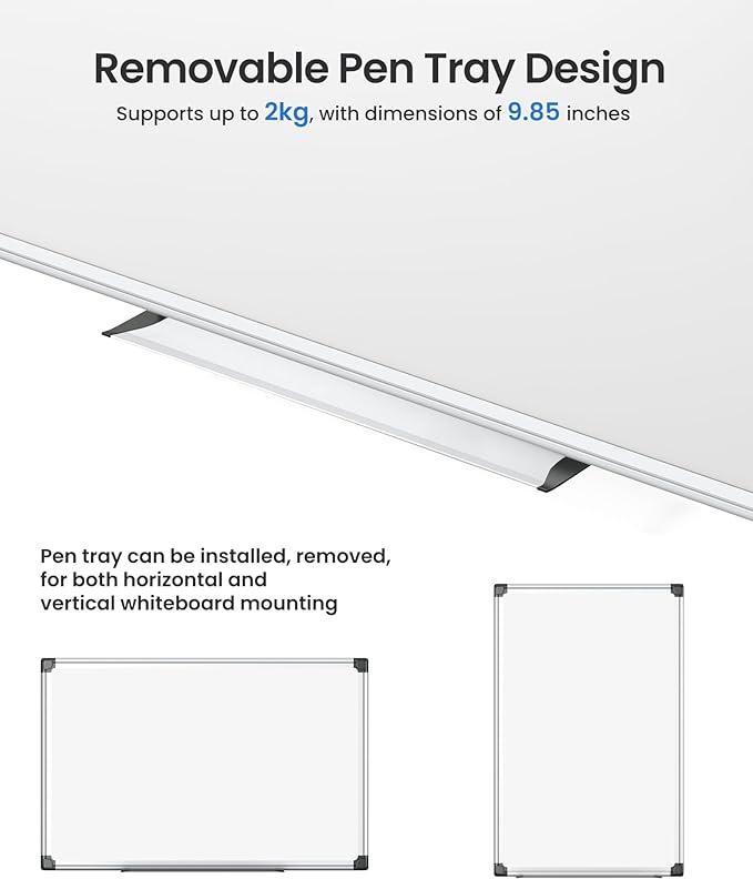 VUSlGN 3PCS Magnetic White Board kit for Wall 36" x24", 3 Dry Eraser & 6 Multicolor Markers & 12 Magnetic Pins, Sliver Reinforced Aluminum Frame for Home, School, Office
