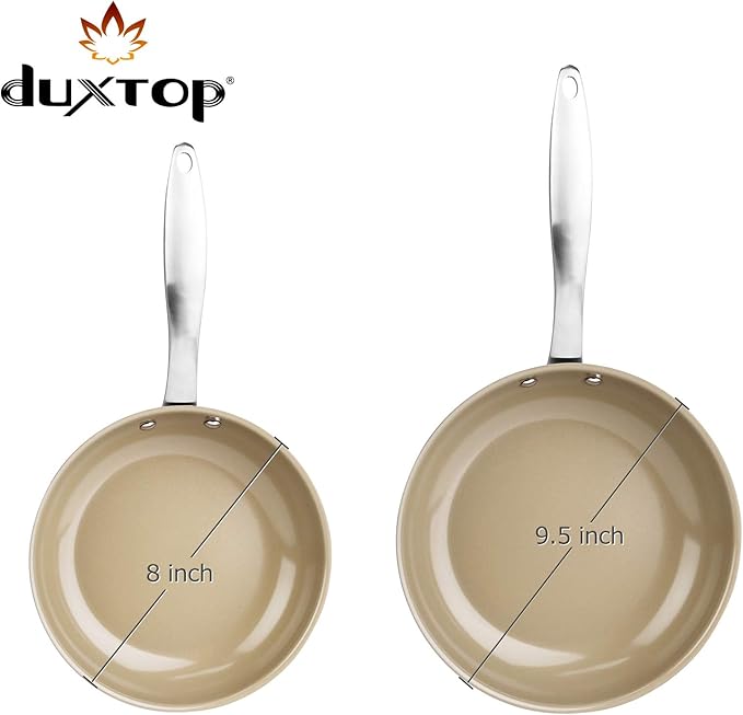 Duxtop Ceramic Non-stick Frying Pan, Stainless Steel Induction Frying Pan, 8-Inch Stir Fry Pan with Heavy-gauge Impact-bonded Bottom, FUSION Ti