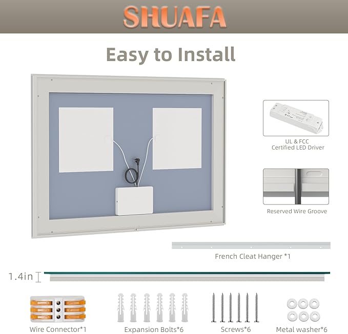 LED Mirror for Bathroom, 60x40 Inch Backlit + Front Lighted Bathroom Vanity Mirror with Lights for Wall, Double Light Strips, 3 Colors, Shatter-Proof, Anti-Fog and Brightness Memory