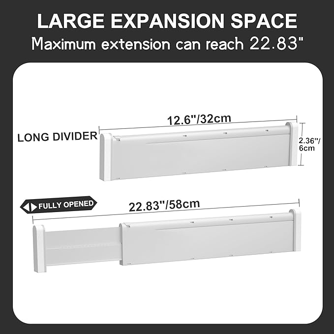 HiYZ Expandable Drawer Dividers - 12.6-22.8'' Adjustable Drawers Organizers for Kitchen Utensils, Drawer Separators in Bedroom, Dresser, Office, Bathroom, Fridge, 12 Pack Long Dividers-Gray