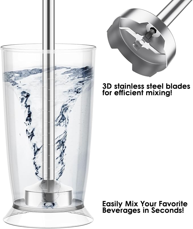 Corded Immersion Blender Handheld for Kitchen,Stainless Steel Emulsion Blender Handheld with Hook,Electric Hand Mixer with 12-Speed&Turbo,for Smoothie,Soup,Baby Food and Drinks