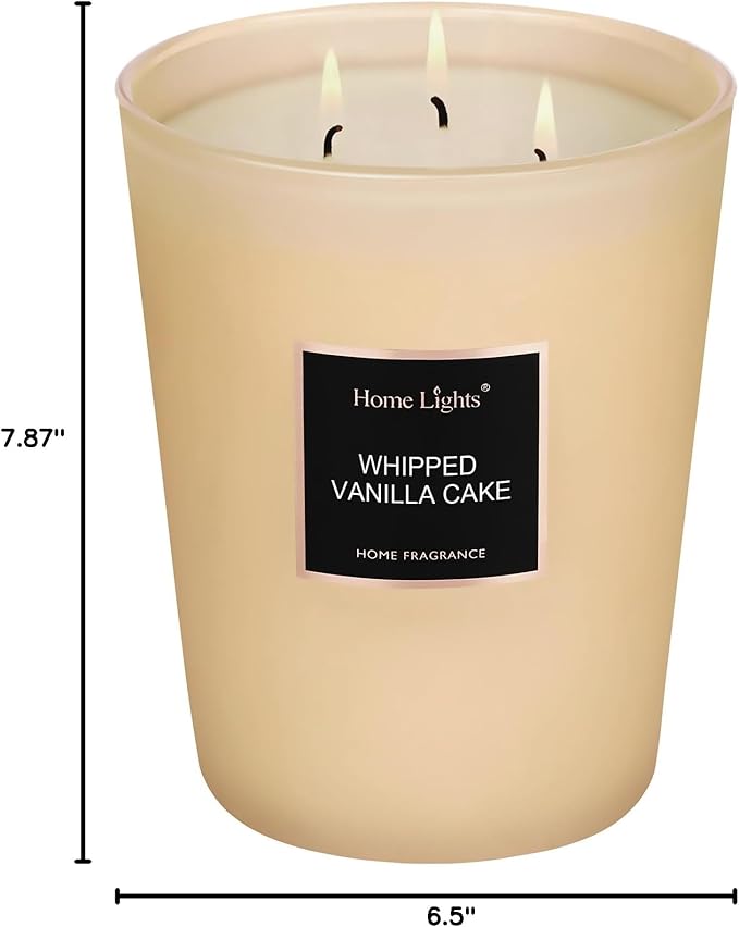 HomeLights Scented Candles, Big 33.3 oz for Home, Natural Soy Aromatherapy Candles, Smokeless Long Lasting 130 hrs with 3 Cotton Wicks, Candles Gifts for Women & Men, Whipped Vanilla Cake
