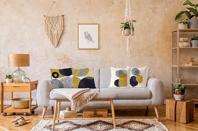 Jartinle Yellow Grey Abstract Throw Pillow Covers 20x20 Mid Century Modern Accent Geometric Pillow Covers Minimalist Set of 4 for Couch Home Décor