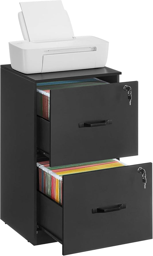 VASAGLE 2 Drawers File Cabinet with Lock, Printer Stand, Office Filing Cabinet Organizer, for A4 and Letter Size Documents, Ink Black UOFC061B16