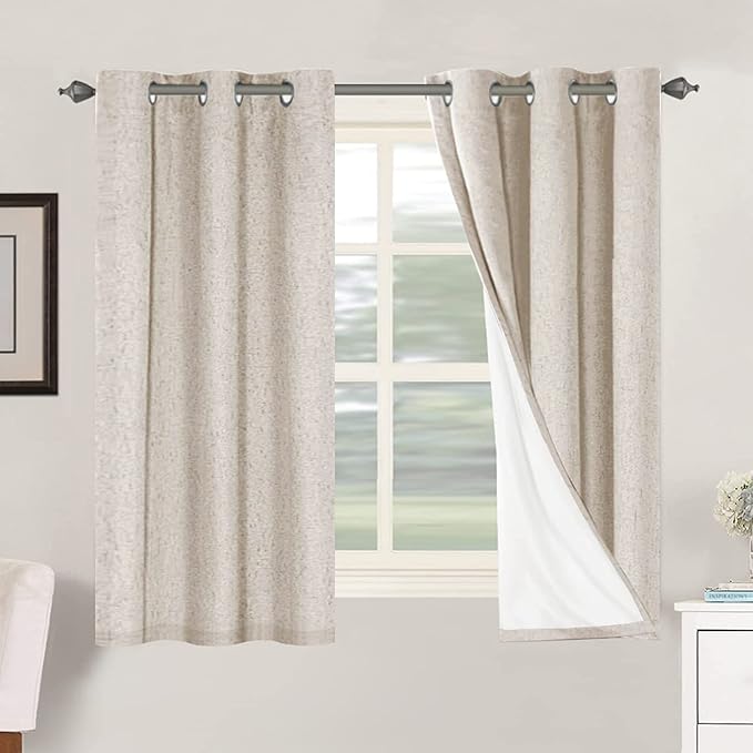 H.VERSAILTEX Primitive Linen Curtains 100% Blackout Curtain Drapes Burlap Curtains with White Thermal Insulated Liner, Grommet Top Drapes Living Room/Bedroom (2 Panels, 42 x 54 Inch, Natural)