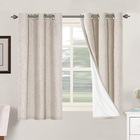 H.VERSAILTEX Primitive Linen Curtains 100% Blackout Curtain Drapes Burlap Curtains with White Thermal Insulated Liner, Grommet Top Drapes Living Room/Bedroom (2 Panels, 42 x 54 Inch, Natural)