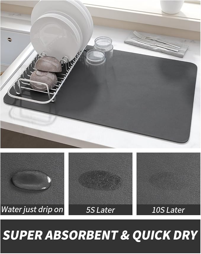AMOAMI-Coffee Mat Hide Stain Rubber Backed Absorbent Dish Drying Mat for Kitchen Counter-Coffee Bar Accessories Fit Under Coffee Maker Coffee Machine Coffee Pot Espresso Machine Dish Rack