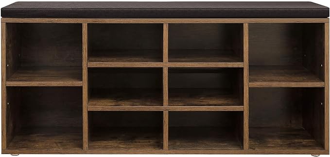 VASAGLE CUSTOS Collection - Shoe Bench, Storage Bench with Padded Seat, Entryway Bench with 10 Compartments, for Bedroom, 11.8 x 40.9 x 18.9 Inches, Rustic Brown and Chestnut Brown ULHS010X01