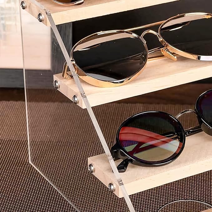 BYCY Wood Display Stand 5 Tier Clear Acrylic Display Shelf Riser for Perfumes Pop Figures Jewelry Cupcake Spice Desserts (1 Pack)