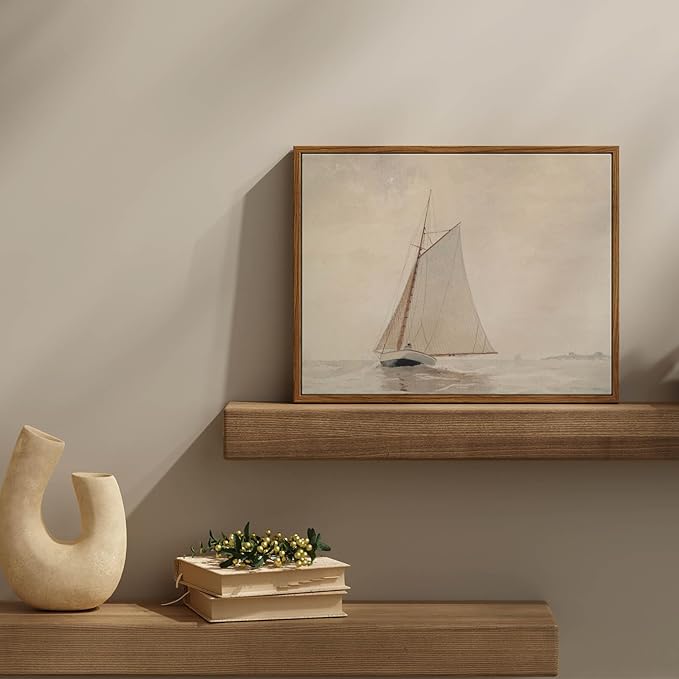 InSimSea Framed Wall Art for Living Room Large Canvas Wall Art White Sailboat Seascape Watercolor Vintage Painting - Coastal Wall Art Prints Pictures Bedroom Office and Home Decor 11x14in