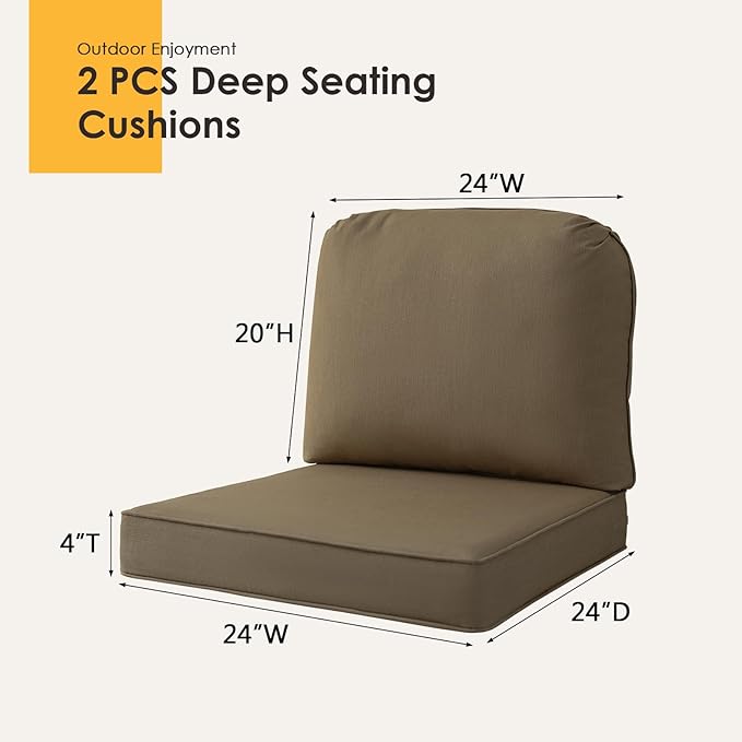 Outdoor Sunbrella Cushions for Patio Furniture Set of 2, 24"x24" Water Repellent Chair Cushions Removable Seat Bottom & Back Cushion Covers for Chair, Sofa, Couch, Specrtum Caribou