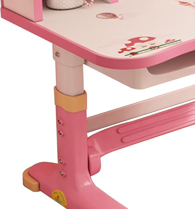 Kids Desk and Chair Set, Height Adjustable Children Study Desk, Golden Distance Preventing Myopia Design, Children Study Desk with Spacious Storage Drawer for Girls School Home Study Tool (Pink-1)