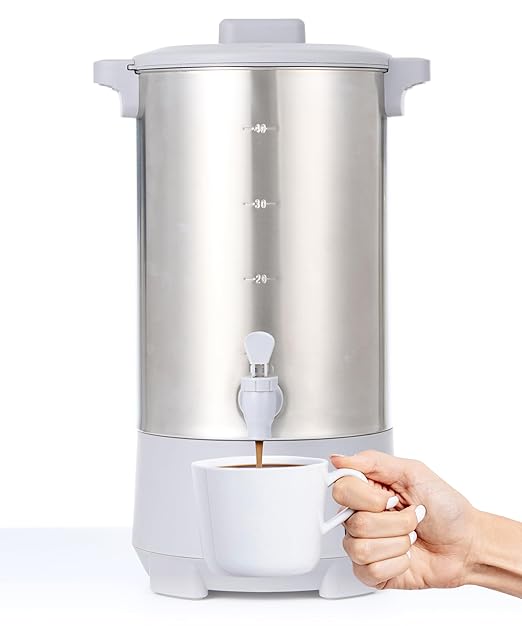 SYBO 45Cup Coffee Urn, Commercial Grade Stainless Steel Percolate Coffee Maker, Removable Filter, Easy to Clean, Hot Water Urn for Catering, Hot Beverage Dispenser with Cool-Touch Handles, 4.5L, Grey