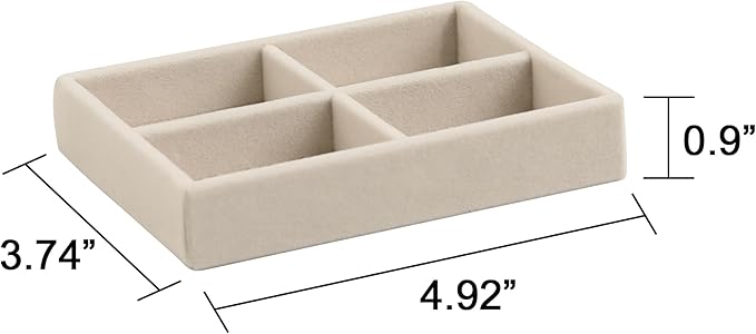 Frebeauty Small Jewelry Tray Set,Stackable Velvet Jewelry Organizer Tray,Mini Jewelry Drawer Organizer,Drawer Inserts,4.92 x 3.74 x 0.9 Inches,4 Grid Earring Organizer for Women(Set 2,Beige)