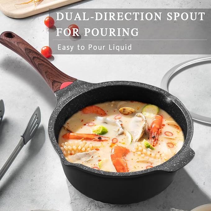 VINCHEF Nonstick Stockpot With Lid 4 Quart, Large Saucepan with Stay Cool Handle, Deep Kitchen Cooking Pot Induction Stock Pots, Dishwasher Safe, Compatible for All Stove Top, PFAS/PFOA Free Black