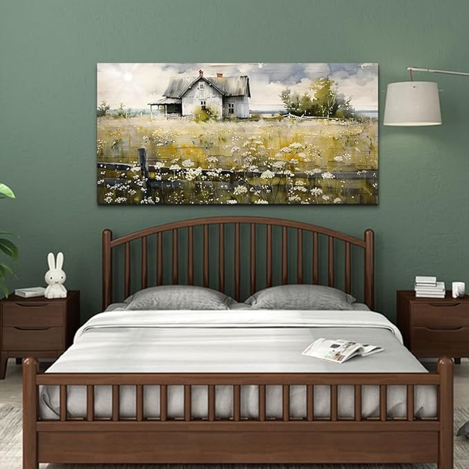 FUHAIHUA Canvas Wall Art For Living Room Large Wall Decor For Office Bedroom Wall Decor Art Watercolor Pictures Rural Landscape Paintings Mural Farmhouse Modern Wall Artwork Decorations 30x60 In