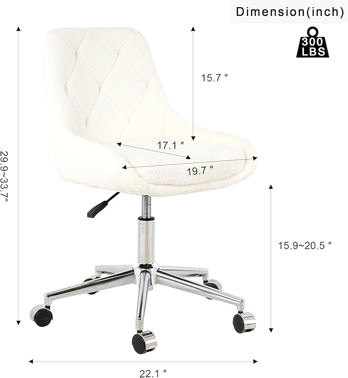 Furnimart 360° Swivel Rolling Desk Chair, Height Adjustable Vanity Chair with Silver Legs, Cute Task Chair with Wheels for Dorm Bedroom Studying Small Places (Teddy Beige)