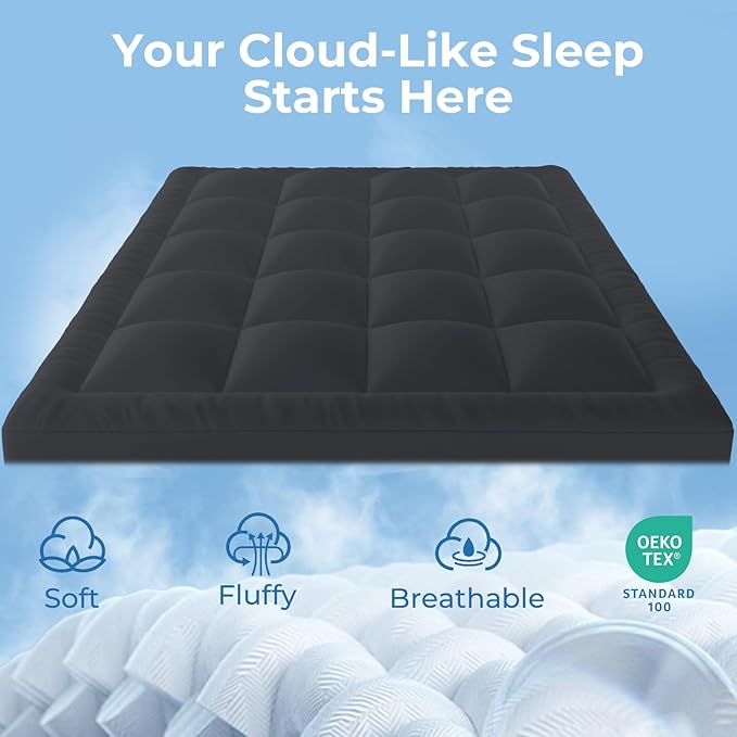 YUGYVOB King Mattress Topper - 600GSM Extra Thick Cooling & Breathable Mattress Pad with Deep Pocket 8"-21" & Soft Down Alternative Filling, Grey