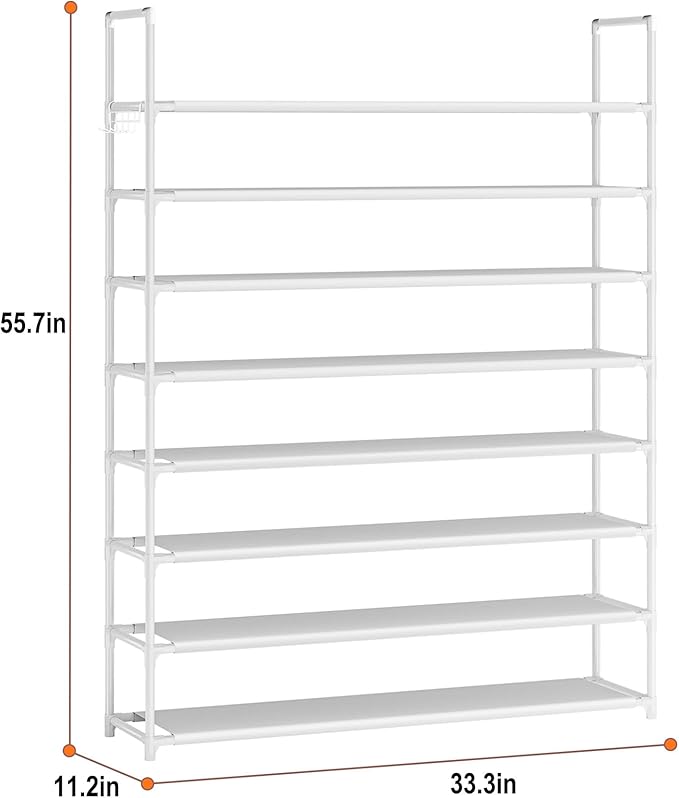 8 Tier Shoe Rack Organizer Large Shoe Storage Rack for Closet Entryway Shoe Holder Space Saving Shoe Shelf Shoe Stand Tall Shoe Tower Metal Shoe Rack Holds up to 32-40 Pairs of Shoes