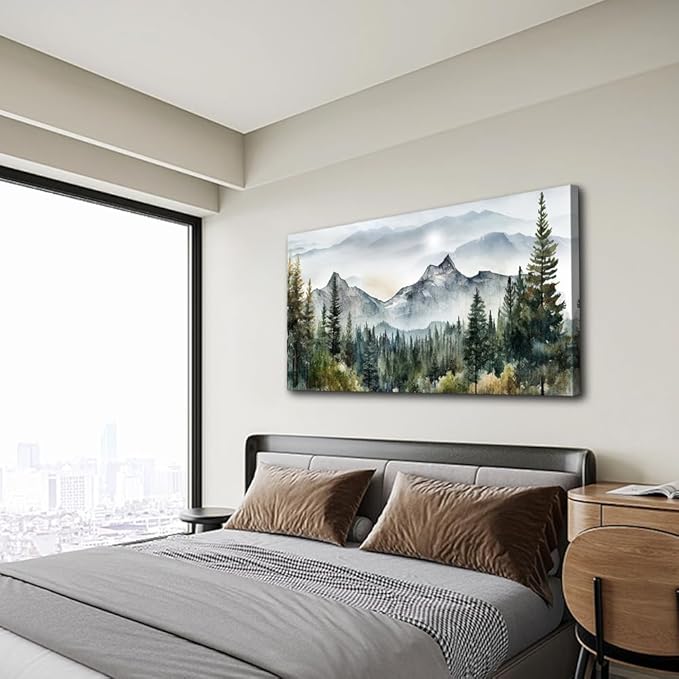 Lapremoly Large Wall Art For Living Room Canvas Wall Decorations For Bedroom Modern Office Wall Decor Abstract Mountain Scenery Paintings Misty Forest Landscape Wall Pictures Artwork Decorations