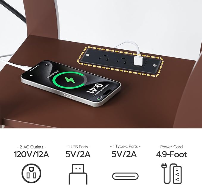 End Table with Charging Station, Side Table with USB Ports and Outlets, 3 Tier Nightstand with Storage Shelf for Small Spaces, Living Room, Bedroom, Cherry ETWA53E01