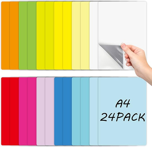 Dry Erase Board Sticker-Whiteboard Stickers-8.3''x11.7'' Washable+Removable Dry Erase Sheets-Fridge Magnetic Paper Alternatives for Wall/Desk/Refrigerators(24 PCS)