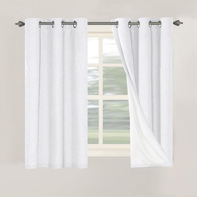 H.VERSAILTEX Primitive Linen Curtains 100% Blackout Curtain Drapes Burlap Curtains with White Thermal Insulated Liner, Grommet Top Drapes Living Room/Bedroom (2 Panels, 42 x 54 Inch, Pure White)
