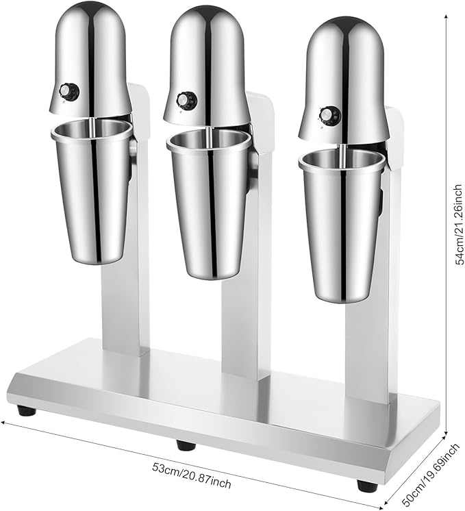 Electric Milkshake Maker, Commercial Stainless Steel Milk Shake Machine, Drink Mixers, 18000r/min & 650ml/Cup, Smoothie Milk Foam Tea Mixer Blender + 6 Cups, 180W 110V (3 Head)