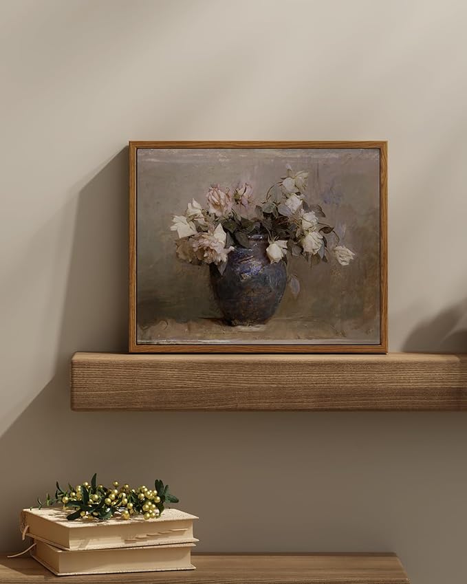 InSimSea Framed Canvas Wall Art Vintage Decor, Home Decor Flower in Pots Canvas Wall Painting Decor, Rustic Farmhouse Wall Decoration, Canvas Prints for Living Room Bedroom Office, 11"x14"