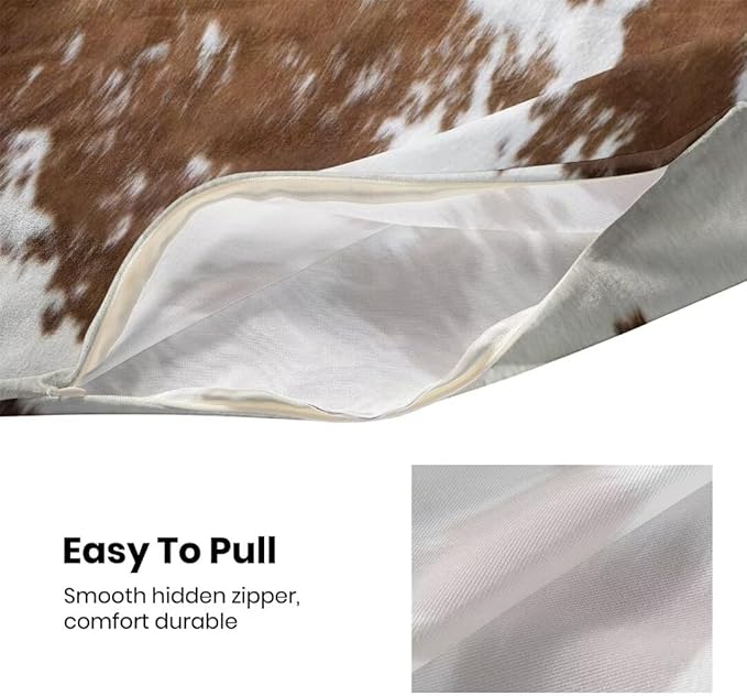 BETGINY Cow Print Pillow Covers 24X24 Inch Pack of 2, Western Brown Cowhide Throw Pillow Covers Square Cushion Farmhouse Animal Cow Print Pillow Cases for Bedroom Living Room Home Sofa Patio Outdoor