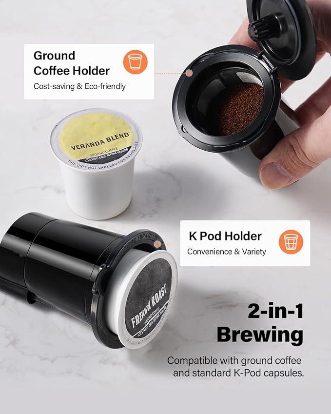 SHARDOR Hot & Iced Coffee Maker, K Cup Coffee Maker Compatible with Ground Coffee, Single Serve Coffee Machine with Bold Setting, Reusable Filter, Travel Mug Friendly, Compact Design, Red