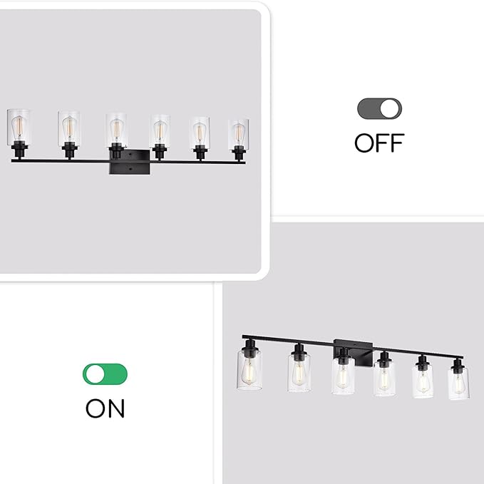 MELUCEE Black Vanity Light Fixture 6-Light Industrial Metal Wall Sconce Bathroom Lighting for Bedroom Hallway Kitchen, Clear Glass Shade Included (Patent No.: US D963914 S)