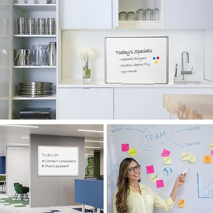 DEVELOP 12x18 Inch Magnetic Dry Erase Board with Detachable Tray, Wall Mountable Small Whiteboard for Office, Kitchen, Classroom - Silver Aluminum Frame, Hanging Hardware Included