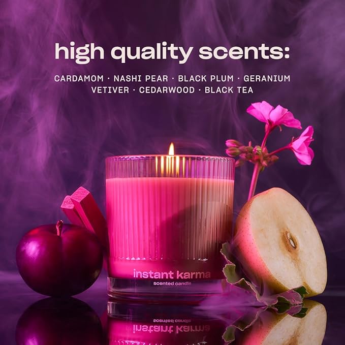 Instant Karma Luxury Scented Candle by Snif, Dark and Dreamy Scent, 50+ Hours, 100% Cotton Fiber Wicks, Soy Wax Blend, Non-Toxic, Vegan, 8.5 oz