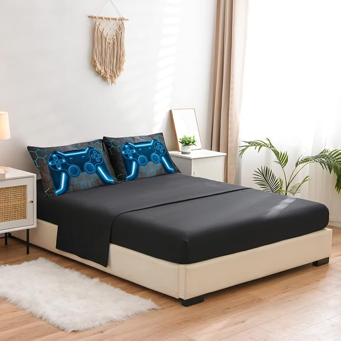 NTBED Game Console Comforter Set for Boys Girls Kids Geometric Lightweight Microfiber Bedding Sets (Blue, Full 5Pcs)