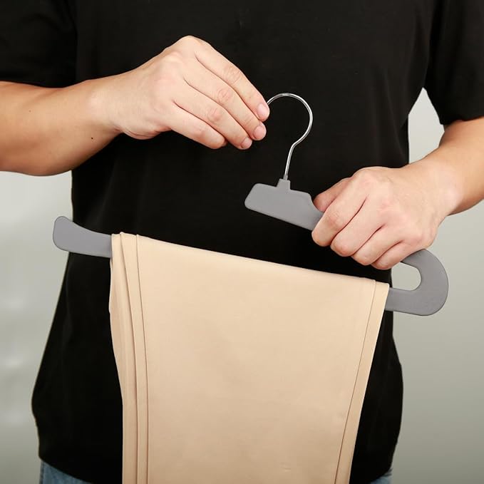 Velvet Non Slip Felt Pants Hangers, 32 Pack - Slim & Sleek Heavy Duty Space Saving Closet Hangers with 360 Swivel Hook - Tank Top, Suit Pants, Towel (Grey)