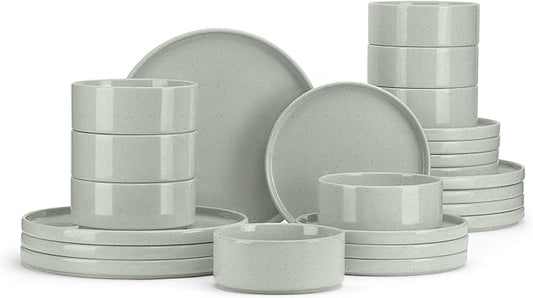 E-far Dinnerware Sets for 8, 24-Piece Stoneware Plates and Bowls Dish Set, Modern Kitchen Dinning Dishware, Chip and Scratch Resistant, Microwave & Dishwasher Safe, Speckled Green