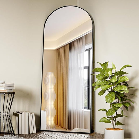 Koonmi Arched Full Length Mirror, 65"x24" Arched Black Floor Mirror, Standing Hanging or Leaning Full Body Mirror with Aluminum Alloy Frame for Living Room and Bedroom