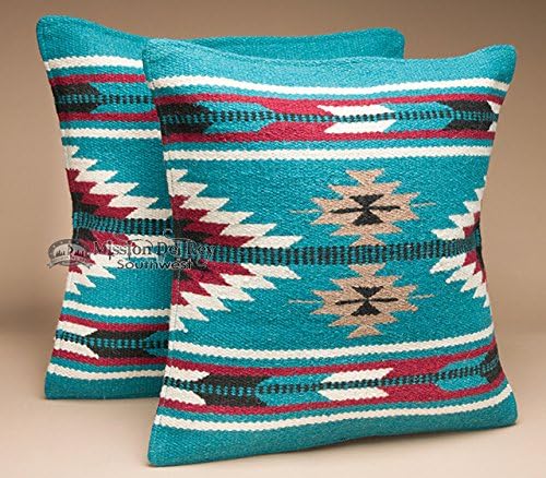 Mission Del Rey Southwestern Wool Throw Pillow Covers 18x18 - (Pair) 2 Hand Woven Western Pattern for Native American Style and Rustic Cabin Decor (Sequoia)