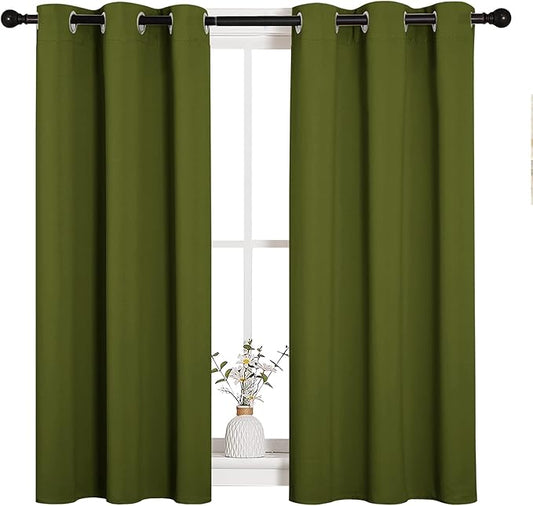 NICETOWN Christmas Bedroom Curtain Panels Blackout Draperies, Holiday Christmas Decor Thermal Insulated Solid Grommet Blackout Curtains/Drapes (One Pair, 34 by 45-inch, Olive Green)