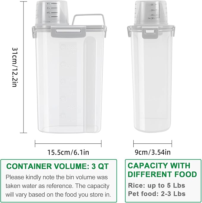 TBMax Rice Storage Container 3 to 5 Lbs - Small Pet Dog Cat Food Container Dispenser with Easy Pouring Spout & Cup, Portable Cereal Container for Small Spaces, Travel, or Daily Use