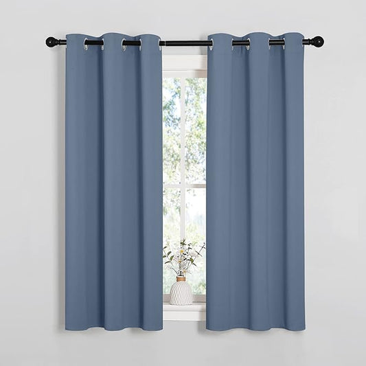 NICETOWN Kitchen Curtains with Grommet Top, Privacy & Room Darkening Thermal Insulated Draperies for Boys Bedroom, Nursery (Stone Blue, 34" Wide by 54" Long, Set of 2)