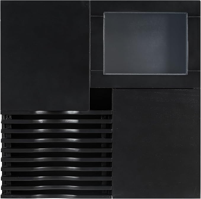 WILLIAMSPACE 33" Square Coffee Table with 3 Drawers, Modern Unique Wooden Center Table with Tempered Glass and Solid Wood Legs, Storage Accent Side End Table for Living Room Apartment, Black