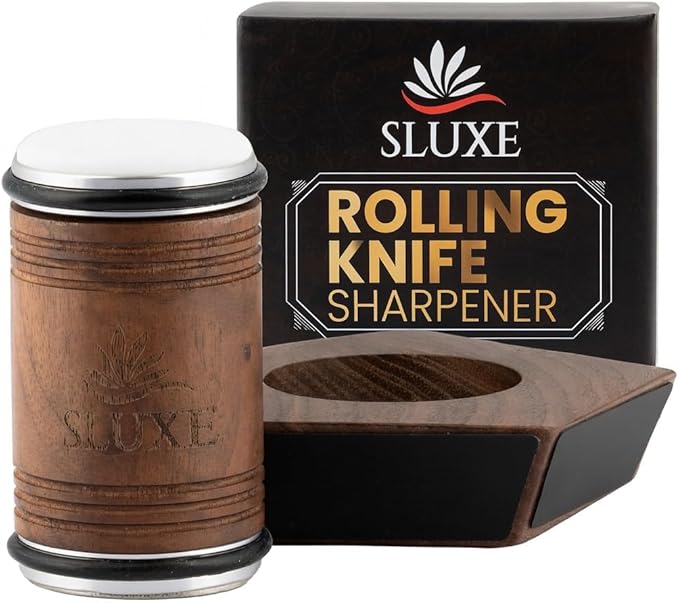 Rolling Knife Sharpener Kit – Premium Walnut Wood – 5 Magnetic Angles (12, 15, 17, 19 & 22 Degrees) – Diamond and Ceramic Discs – Durable Knife Sharpening System for Kitchen & Chef's Knives