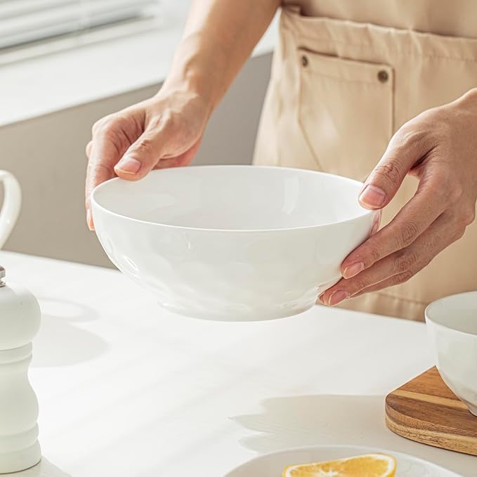 Ceramic Serving Bowls, 6.3 Inch, Set of 4, White, Porcelain, Modern, Oven & Microwave Safe, 25.7 oz Capacity