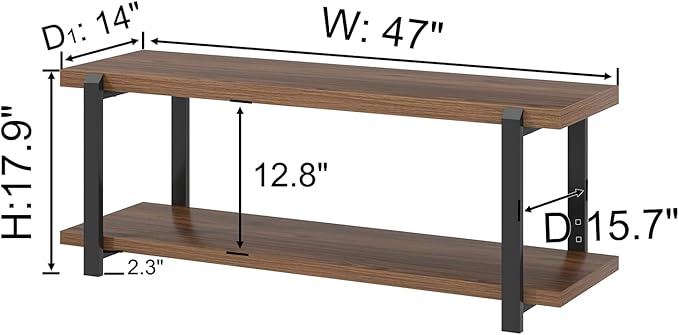 FOLUBAN Entryway Bench with Shoe Storage, Modern End of Bed Bench, Wood and Metal Entry Bench for Hallway Front Door Entrance, Industrial Indoor Bench for Bedroom Living Room, Rustic Walnut, 47 Inch