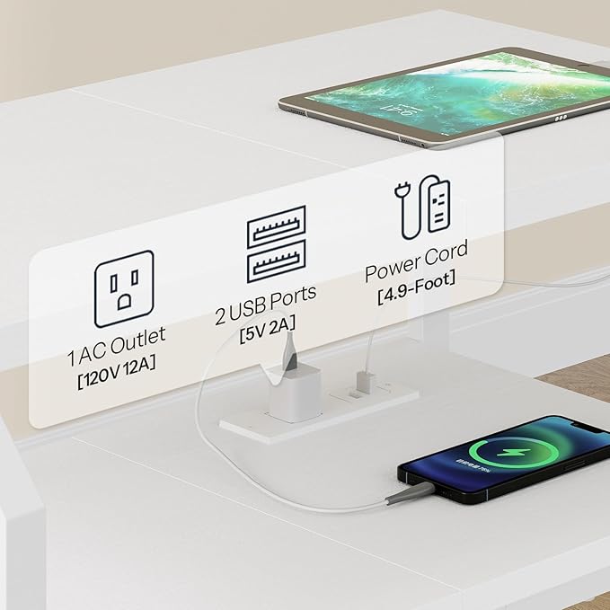 HOOBRO 23 inch Wide Nightstand with Charging Station and LED Light, Night Stand with 2 Fabric Drawers, Bedside Table, Dresser with Open Storage Shelf, End Side Table for Bedroom, White WT160UDBZ01