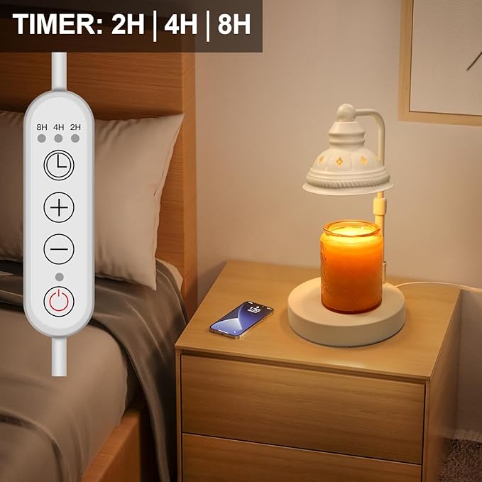 LIDORE Candle Lamp, Candle Warmer Lamp with Timer (White, No USB)